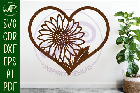 Daisy flower heart wall sign, SVG file. SVG APInspireddesigns 