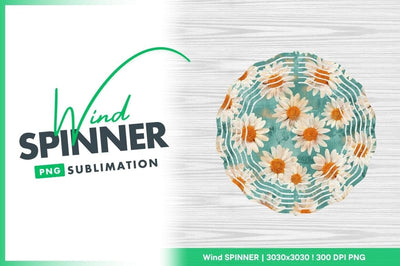 Daisy Flower Pattern on Teal Background with Orange Centers Wind Spinner Round Png Sublimation Regulrcrative 