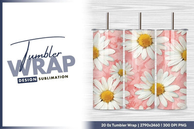 Daisy flower pattern pink background tumbler png Sublimation Regulrcrative 