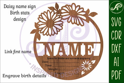 Daisy flowers Baby stats, Birth plaque, name sign SVG SVG APInspireddesigns 