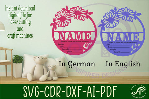 Daisy flowers Baby stats, Birth plaque, name sign SVG SVG APInspireddesigns 