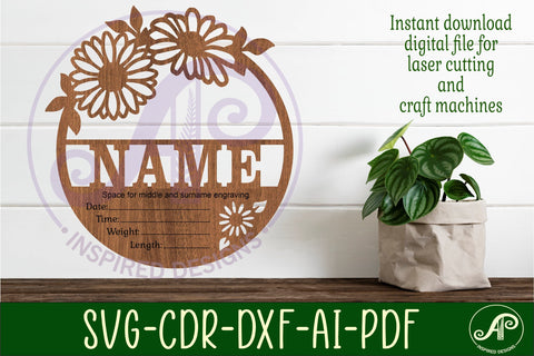 Daisy flowers Baby stats, Birth plaque, name sign SVG SVG APInspireddesigns 