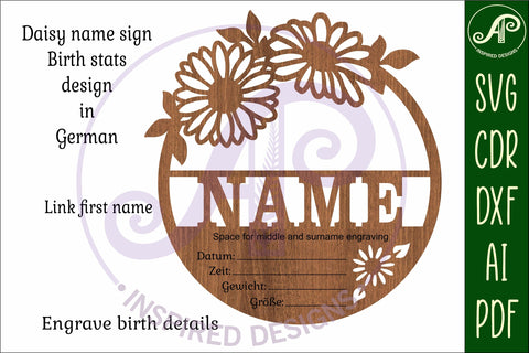 Daisy flowers Baby stats, Birth plaque, name sign SVG SVG APInspireddesigns 