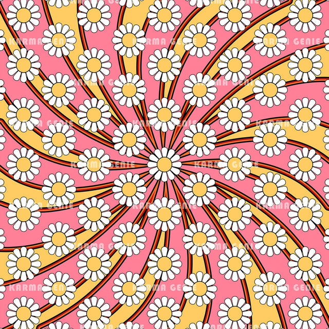 Daisy Flowers Pink Yellow Spiral Floral Pattern Digital Paper Digital Pattern Karma Genie Graphics 