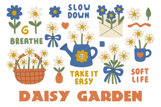 Daisy Garden PNG Clipart Set Sublimation Rin Green 