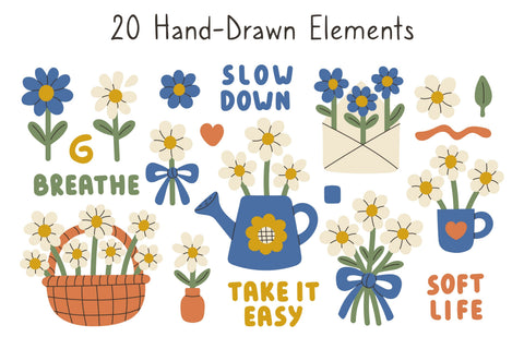 Daisy Garden PNG Clipart Set Sublimation Rin Green 