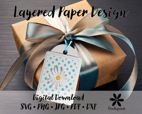 Daisy Lattice Gift Tag Gift Card Holder SVG Cut File 3D Paper Flowingcreek 