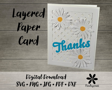 Daisy Lattice Layered Paper Thank You Card SVG Cut File 3D Paper Flowingcreek 