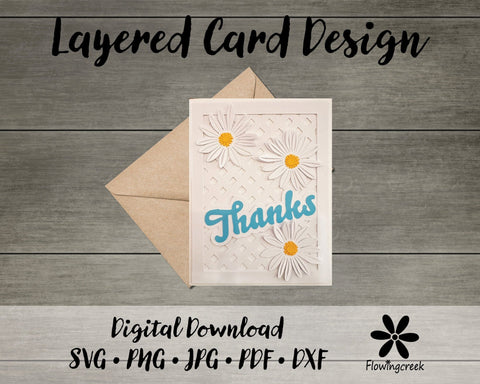 Daisy Lattice Layered Paper Thank You Card SVG Cut File 3D Paper Flowingcreek 