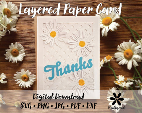 Daisy Lattice Layered Paper Thank You Card SVG Cut File 3D Paper Flowingcreek 