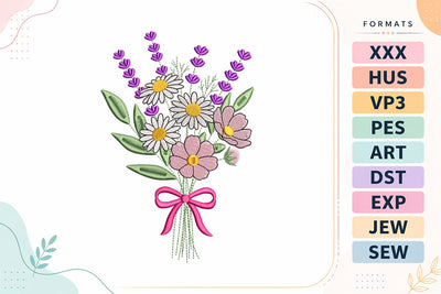 Daisy Lavender Bouquet with Pink Bow Embroidery Design Embroidery/Applique DESIGNS sg embroidery 