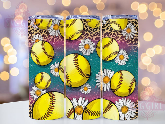 Daisy Leopard Softball Floral Tumbler, Daisy Leopard Sports Wrap, Girly Baseball Gift, Feminine Softball Design, Cheetah Print Flower Tumbler, Spring Sports Sublimation, Sporty Floral Present Sublimation SvggirlplusArt 