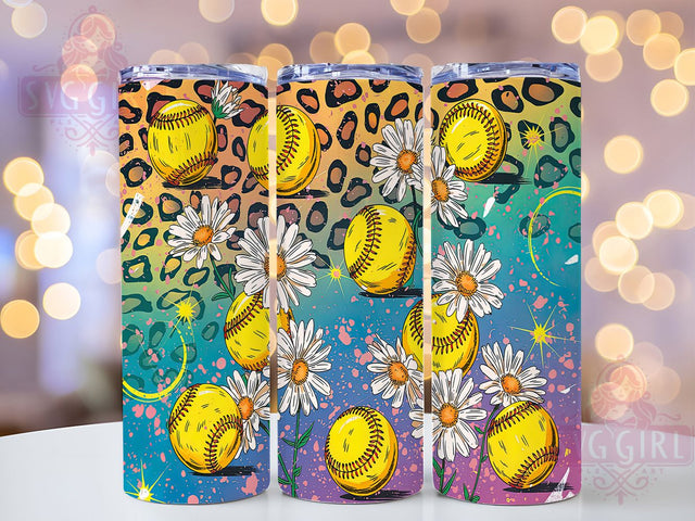 Daisy Leopard Softball Floral Tumbler, Daisy Leopard Sports Wrap, Girly Baseball Gift, Feminine Softball Design, Cheetah Print Flower Tumbler, Spring Sports Sublimation, Sporty Floral Present Sublimation SvggirlplusArt 