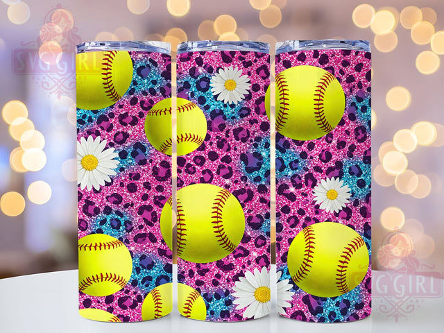 Daisy Leopard Softball Floral Tumbler, Daisy Leopard Sports Wrap, Girly Baseball Gift, Feminine Softball Design, Cheetah Print Flower Tumbler, Spring Sports Sublimation, Sporty Floral Present Sublimation SvggirlplusArt 