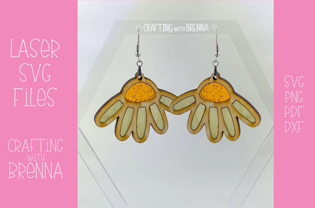 Daisy Stained Glass Earring, Laser SVG File SVG Crafting With Brenna 