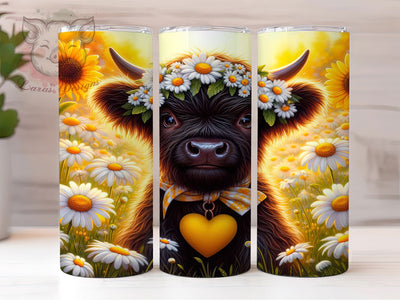 Daisy Sunflower Highland Cow Tumbler, Daisy Sunflower Tumbler, Rustic Cow Wrap, Whimsical Floral Cow Wrap, Country Farm Animal Wrap, Sublimation Design, Trendy Gift Idea Sublimation Lara' s Designs 