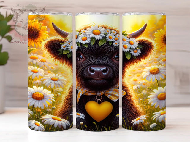 Daisy Sunflower Highland Cow Tumbler, Daisy Sunflower Tumbler, Rustic Cow Wrap, Whimsical Floral Cow Wrap, Country Farm Animal Wrap, Sublimation Design, Trendy Gift Idea Sublimation Lara' s Designs 