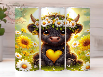 Daisy Sunflower Highland Cow Tumbler, Daisy Sunflower Tumbler, Rustic Cow Wrap, Whimsical Floral Cow Wrap, Country Farm Animal Wrap, Sublimation Design, Trendy Gift Idea Sublimation Lara' s Designs 