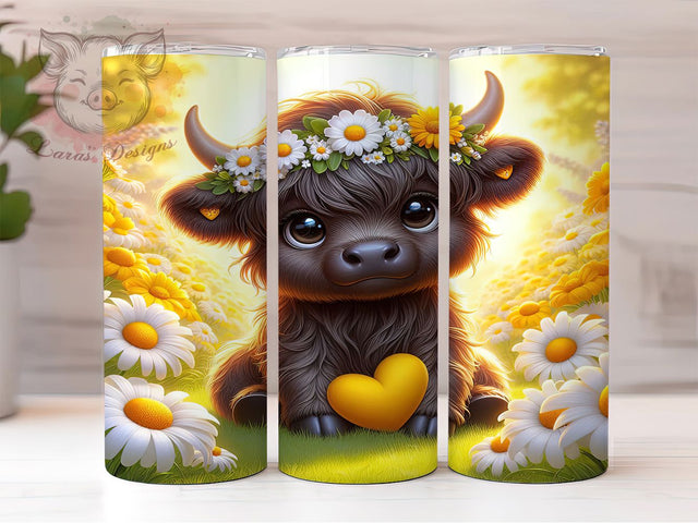 Daisy Sunflower Highland Cow Tumbler, Daisy Sunflower Tumbler, Rustic Cow Wrap, Whimsical Floral Cow Wrap, Country Farm Animal Wrap, Sublimation Design, Trendy Gift Idea Sublimation Lara' s Designs 