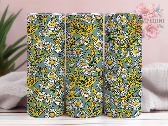 Daisy Teal Pattern 20oz Tumbler, Daisy Motif, Teal Theme, Floral Pattern, Nature Design, Whimsical Charm, Skinny Tumbler, Sublimation PNG Sublimation Li Zamperini 