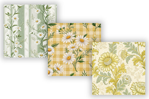 Daisy Toile Digital Paper Pack, Vintage Floral Toile, Gingham & Stripe Seamless Patterns, Wedding, Scrapbooking & Printable Crafts Digital Pattern FloridPrintables 