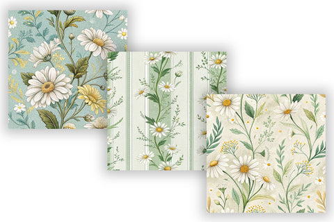 Daisy Toile Digital Paper Pack, Vintage Floral Toile, Gingham & Stripe Seamless Patterns, Wedding, Scrapbooking & Printable Crafts Digital Pattern FloridPrintables 