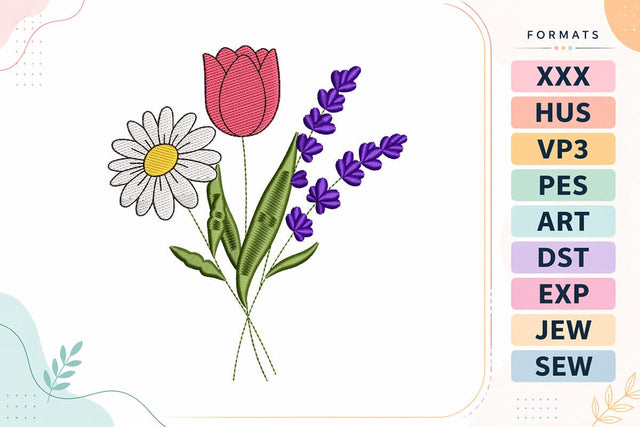 Daisy Tulip and Lavender Trio Embroidery Design Embroidery/Applique DESIGNS sg embroidery 