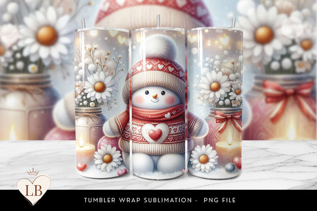 Daisy Valentine Snowman Tumbler Wrap Sublimation BijouBay 