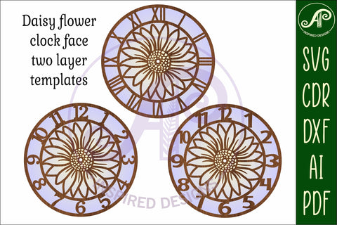 Daisy wall clock laser cut files, SVG file. vector SVG APInspireddesigns 