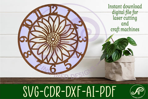 Daisy wall clock laser cut files, SVG file. vector SVG APInspireddesigns 