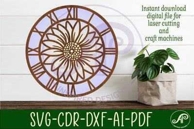 Daisy wall clock laser cut files, SVG file. vector SVG APInspireddesigns 