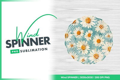 Daisy Wind Spinner Round Png Sublimation Design on Blue Background Sublimation Regulrcrative 