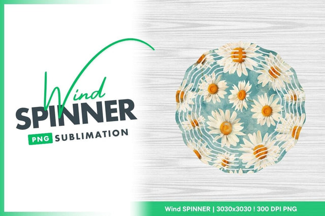 Daisy Wind Spinner Round Png Sublimation Design on Blue Background Sublimation Regulrcrative 