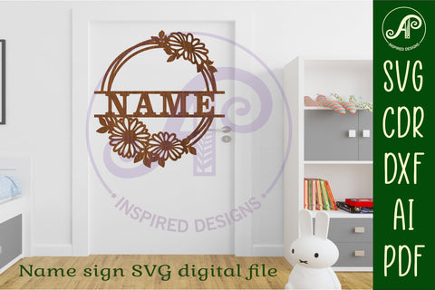 Daisy wreath name sign svg laser cut template SVG APInspireddesigns 