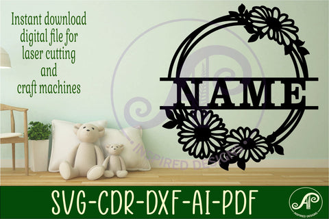 Daisy wreath name sign svg laser cut template SVG APInspireddesigns 