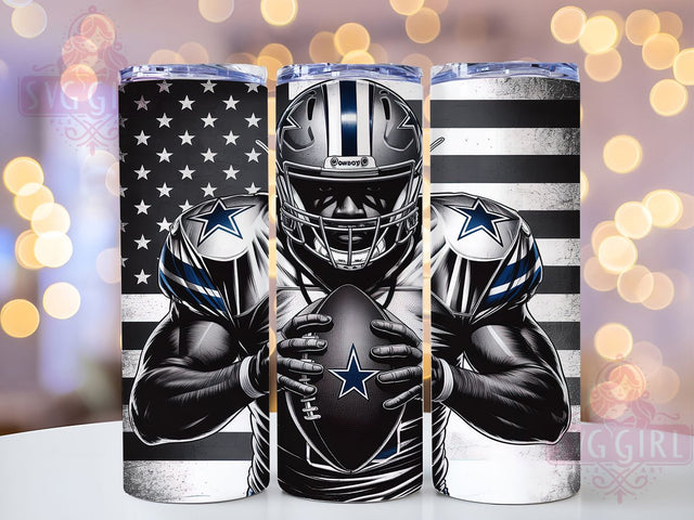 Dallas Football Patriotic Tumbler, American Flag Tumbler, Football Tumbler Wrap, 20oz Skinny Tumbler, Sports Tumbler Design, NFL Tumbler Wrap, Patriotic Football Tumbler Sublimation SvggirlplusArt 