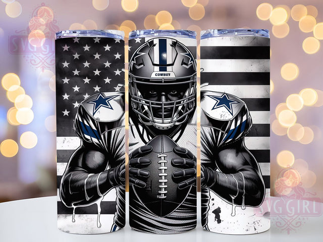 Dallas Football Patriotic Tumbler, American Flag Tumbler, Football Tumbler Wrap, 20oz Skinny Tumbler, Sports Tumbler Design, NFL Tumbler Wrap, Patriotic Football Tumbler Sublimation SvggirlplusArt 