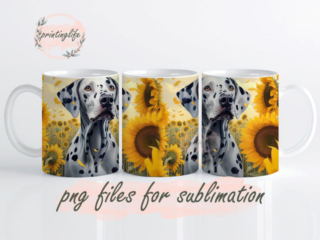 Dalmatian Dog sunflower Mug Wrap Design, Instant Digital Design Download Mug Wrap Design, Mug Design PNG Sublimation PrintingLife 