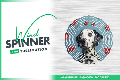 Dalmatian Dog Wind Spinner Round Png Design with Blue Red and White Elements Sublimation Regulrcrative 