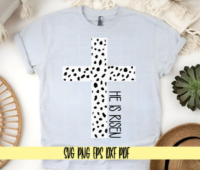 Dalmatian dots cross He is risen - Easter Religious Design - Digital Cut File for Cricut - SVG PNG PDF DXF EPS SVG DigitalDesigns365 