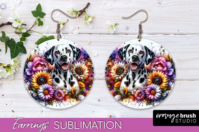 Dalmatian Earrings - Dog Mom Floral Round Earring Sublimation Sublimation OrangeBrushStudio 
