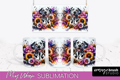 Dalmatian Mug Wrap - Dog Mom Floral Coffee Mug PNG Sublimation Sublimation OrangeBrushStudio 