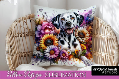 Dalmatian Pillow Cover - Dog Mom Floral Pillow Sublimation Sublimation OrangeBrushStudio 