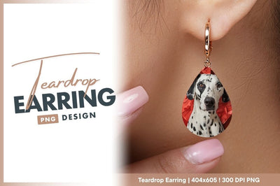 Dalmatian portrait red heart background teardrop earring png Sublimation Regulrcrative 