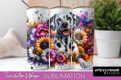 Dalmatian Tumbler Wrap - Dog Mom Floral Tumbler Sublimation Sublimation OrangeBrushStudio 