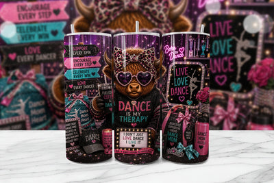 Dance Mom Highland Cow Tumbler Wrap PNG Sublimation BijouBay 