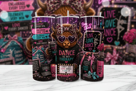 Dance Mom Highland Cow Tumbler Wrap PNG Sublimation BijouBay 
