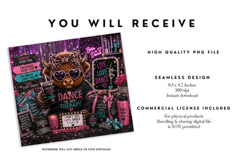 Dance Mom Highland Cow Tumbler Wrap PNG Sublimation BijouBay 