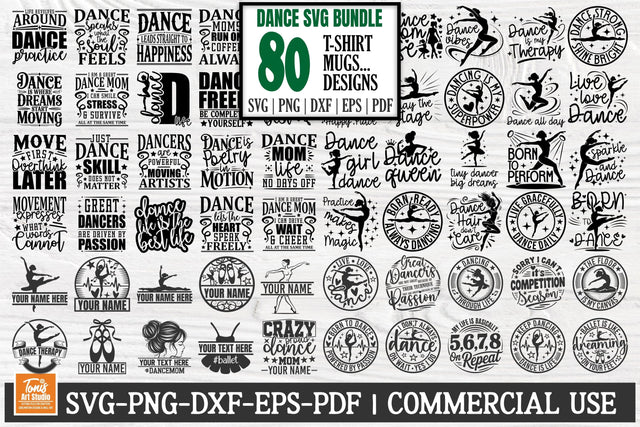 Dance SVG Bundle | Ballet Dancer Svg | Dance Mom Svg | 80 T-Shirt Designs | Dancer Shirt Cut File Set SVG TonisArtStudio 