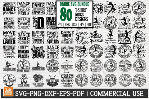 Dance SVG Bundle | Ballet Dancer Svg | Dance Mom Svg | 80 T-Shirt Designs | Dancer Shirt Cut File Set SVG TonisArtStudio 